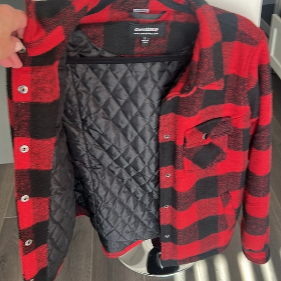 CoffeeShop Red Flannel Plaid Quilted Cropped Wool Blend Jacket Size L - Picture 6 of 17
